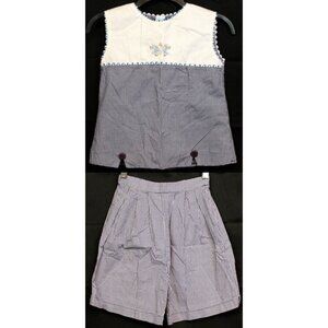 Sweet Angela Rosalina 2pc Outfit Shirt Shorts 8 Navy Plaid Spring Flower Bouquet